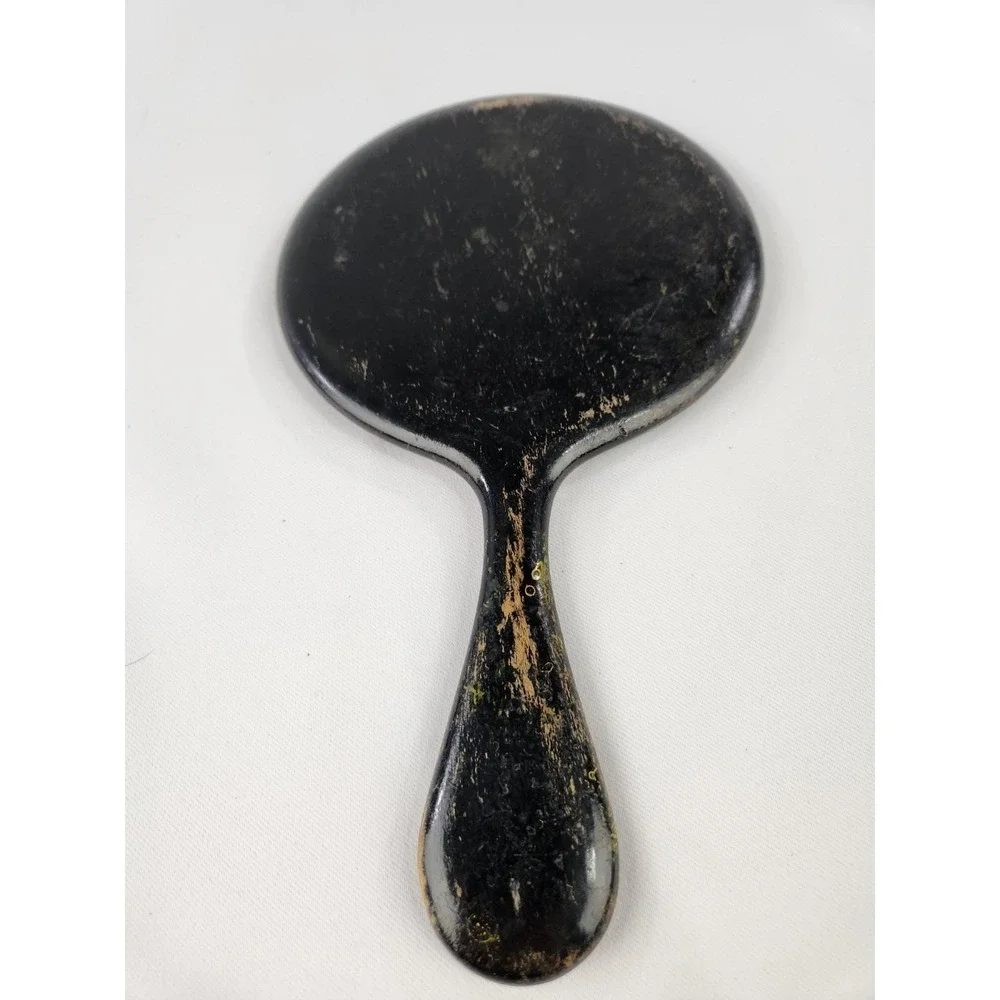 Vintage Wooden Handle Hand Mirror - Beveled Glass Aged Wood 6